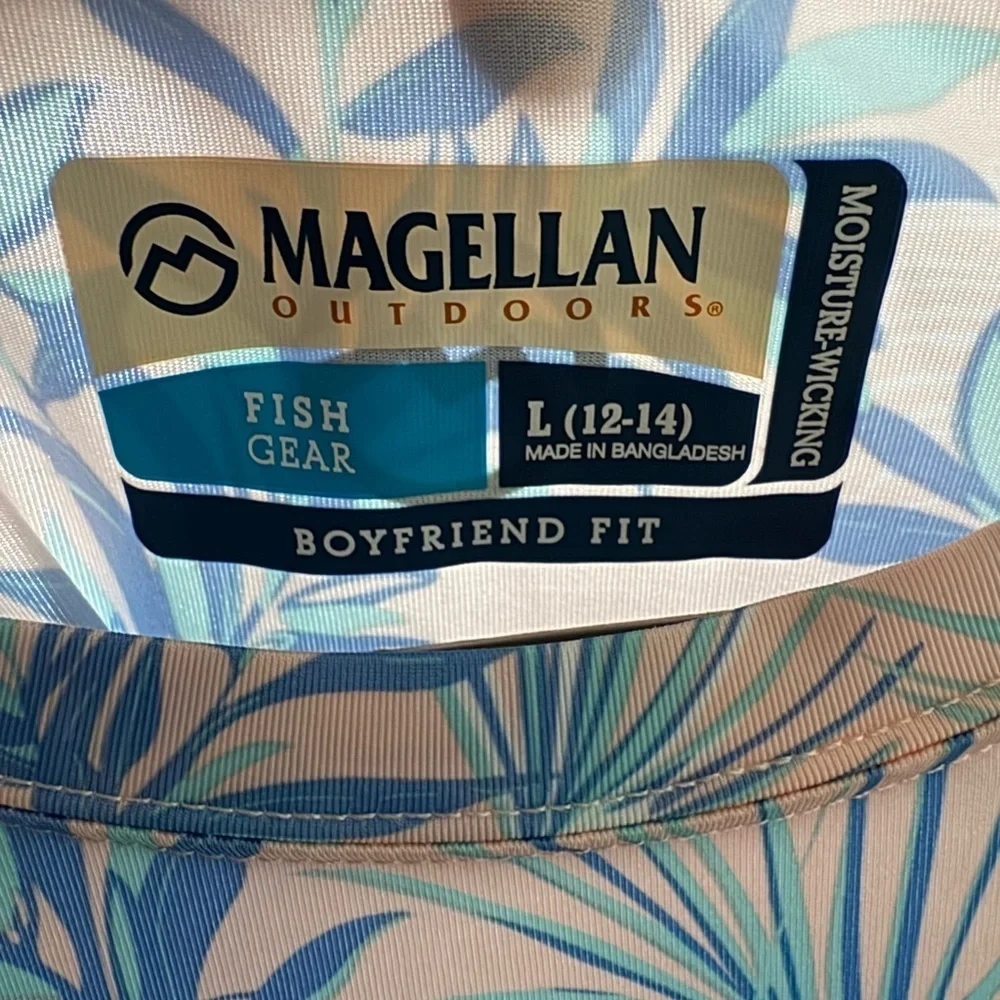 Magellan Outdoors Blue and Green Leaf Shirt